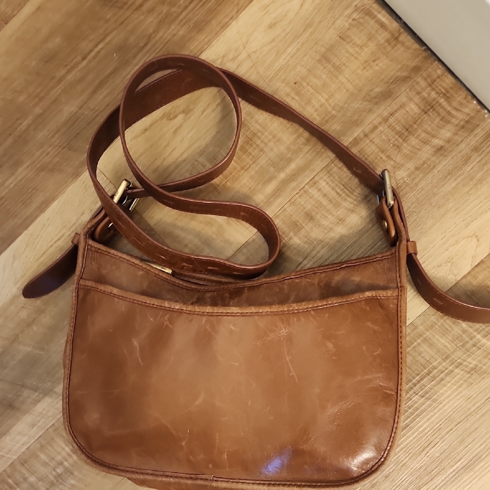HOBO Vintage Grunge Distressed Rich Brown 100% Genuine Leather Shoulder Bag - Picture 5 of 14